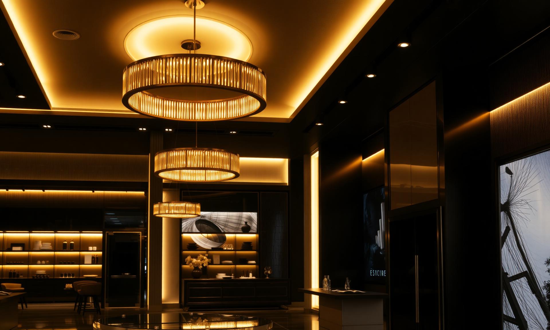 Warm ambient lighting in a modern showroom